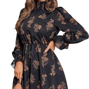 Floerns Black Floral Puff Sleeve NWT Size L